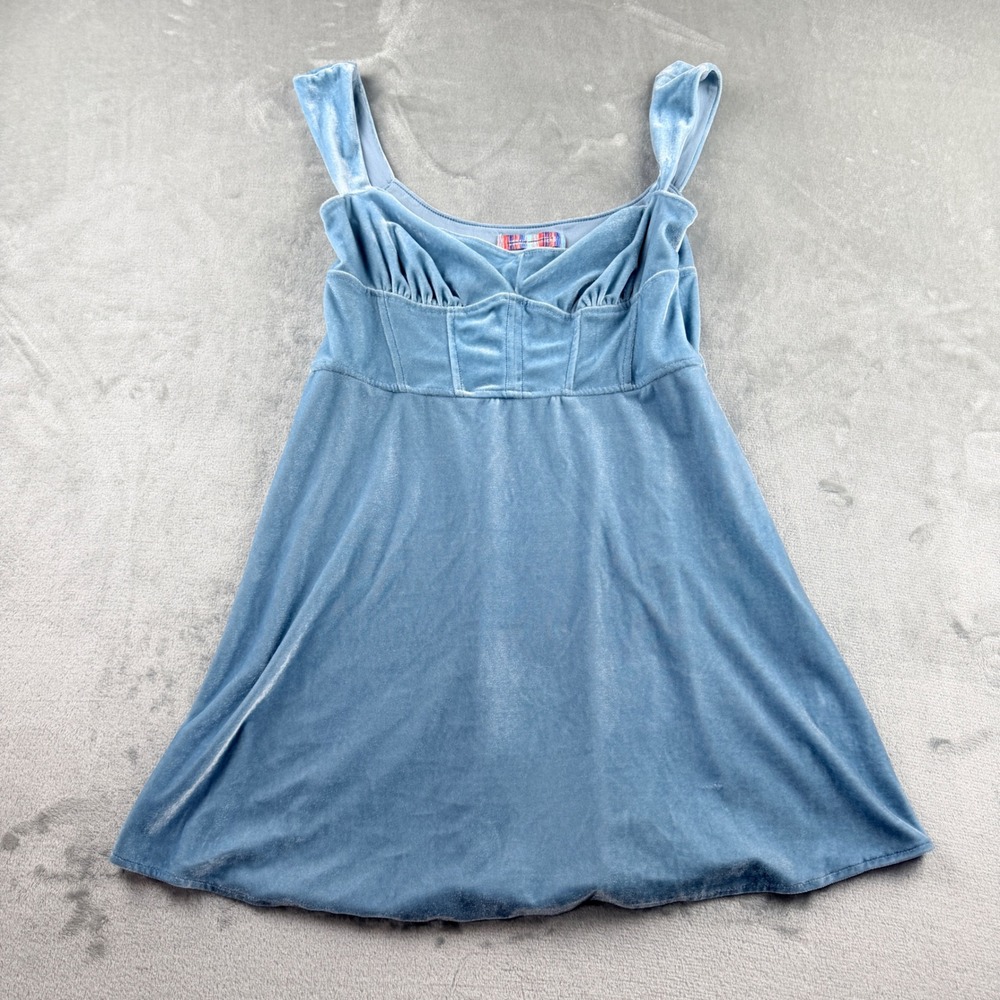 Urban Outfitters‎ Women's L Blue Velvet Corset Mini Dress Sleeveless Fit & Flare